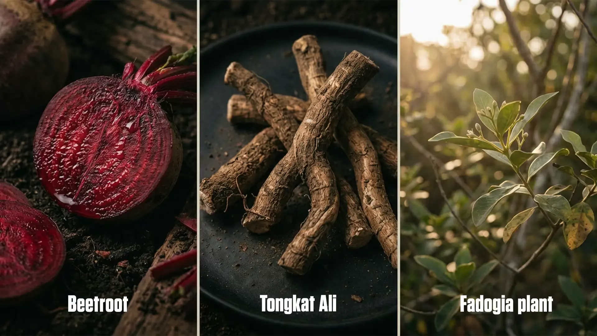 Three ingredient close-ups side by side